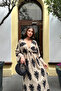 Ethnic Patterned Viscose Long Sleeve Cream Dress - 5