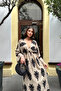 Ethnic Patterned Viscose Long Sleeve Cream Dress - 4