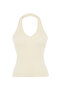 Women's Ecru V-Neck Open Back Ribbed Knitwear