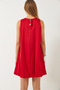 Women's Red Elastic Hem Lined Satin Balloon Dress 70303 60283006 - 7