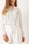 Women's White Lace and Embroidered Collar Tie-Down Stylish Blouse 60283062 - 4