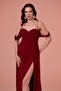 Burgundy Low Sleeve Chiffon Evening Dress - 2