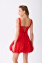 Red Balloon Skirt Satin Evening Dress - 5