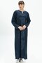 Long Sleeve Şile Fabric Glittery Kaftan Midi Length Summer Dress Navy Blue Lcvt