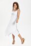 Sleeveless Şile Fabric Triangle Layered Midi Length Summer Dress White Byz - 4