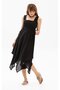 Sleeveless Sheer Fabric Triangle Layered Midi Length Summer Dress Black Syh