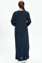 Long Sleeve Şile Fabric Glittery Kaftan Midi Length Summer Dress Navy Blue Lcvt - 2