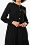 Long Sleeve Akay Long Button Detail Summer Muslin Dress Black Syh - 3