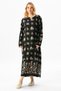 Long Sleeve Cotton Stone Print Crispy Pattern Summer Ethnic Dress Black Syh