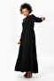 Long Sleeve Akay Long Button Detail Summer Muslin Dress Black Syh - 4