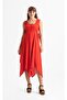 Sleeveless Sheer Fabric Triangle Layered Midi Length Summer Dress Red Krmz