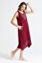 Sleeveless Sile Cloth Antique Embroidered Midi Length Summer Dress Claret Red Brd - 5