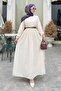 Guipure Detailed Hijab Dress Cream 1008-1