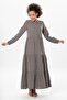 Long Sleeve Akay Long Button Detail Summer Muslin Dress Gray Gray