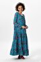 Long Sleeve Voile Gonca Long Summer Dress Poppy Pattern Turquoise Striped 6156