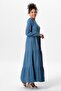 Long Sleeve Akay Long Button Detail Summer Muslin Dress Indigo indg - 5