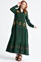 Long Sleeve Şile Fabric Aslı Embroidered Long Summer Dress Green Ysl - 5