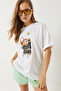 Women's White Tennis Player Teddy Printed Oversize T-Shirt 6005 60283084 - 5