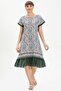 Short Sleeve Voile Laurel Midi Length Summer Authentic Dress Green-White 6095