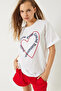 Women's White Heart Embroidered Oversize T-Shirt 6009 60283086 - 5