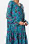 Long Sleeve Voile Gonca Long Summer Dress Poppy Pattern Turquoise Striped 6156 - 3