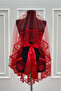 Red Bridal Veil Set, Glass Beads and Sequins Printed Henna Veil Set 6 Pieces - 6