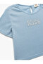 Round Neck Stone Short Sleeve Crop Blouse with Back Closure Detail - 3