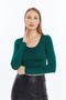 Women Emerald Crew Neck Long Sleeve Crop Blouse - 3