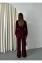 Claret Red Drape Collar Blouse Trousers Set - 8625 - 8