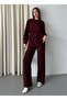 Claret Red Drape Collar Blouse Trousers Set - 8625