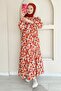 Mo343 Large Daisy Patterned Burgundy Dress - 2
