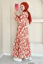 Mo343 Large Daisy Patterned Burgundy Dress - 3