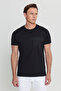 Men's Black Cotton Slim Fit Slim Fit Printed Crew Neck Stretch T-Shirt