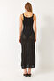 Women's Black V-Neck Slit Detailed Openwork Dress 60261558 - 7