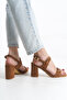 Women's Thick Heeled Three Buckle Double Strap Tan Suede Sandals Casual Heeled Shoes - 6