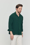 Men's Summer Sweat-Free, Non-Ironing, Loose Oversize Long Sleeve Loose Fit Shirt Men's Shirt Emerald Green - 4