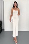 Women's Cream Standard Size Rope Strap Backless Slit Knitwear Dress - 8