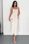 Women's Cream Standard Size Rope Strap Backless Slit Knitwear Dress - 3