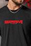 Men's Aggresive Hard Printed Black Oversize Crew Neck Cotton Athlete T-Shirt - 2