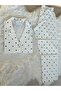 White Polka Dot and Heart Pattern Cotton Short Sleeve Shirt Collar Pajamas Set - 3