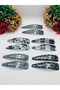 Multi-Pattern Black - White Buckle Set of 10 Hair Clips Hair Accessory with Snap Fasteners - 4