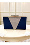 Navy Blue Color Satin Rosegold Color Crystal Stone Women's Evening Dress Bag - 2
