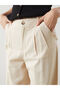 Beige Linen Blend Women's Pleated Trousers - 3