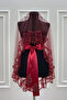 Burgundy Wedding Veil Set, Glass Beads and Sequins Printed Henna Veil Set 6 Pieces - 5