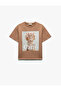 Crew Neck Short Sleeve Cotton Cat Print T-Shirt