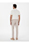 Beige Carrot Fit Linen Blend Striped Elastic Waist Canvas Pants 50298923-Vr011 - 4