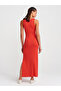 91381 Slit Detailed Midi Dress-Red - 2
