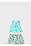 Girl's Printed Shorts and T-Shirt Set 3215 Turquoise - 2