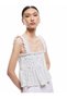 Gimped Square Neck Sleeveless Polka Dot Strap Ruffle Blouse