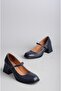 Seç 146 Genuine Leather Belted Heel Shoes (Heel Height: 5.5 cm) Dark Blue - 5